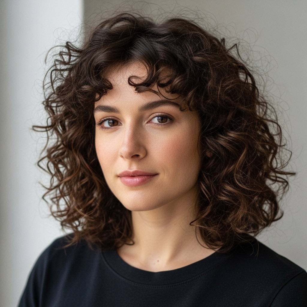 Shoulder Length Curly Hair with Middle Part