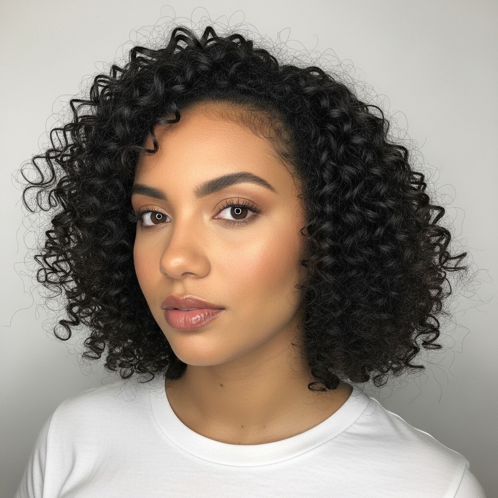 Shoulder Length Curly Hair with Highlights