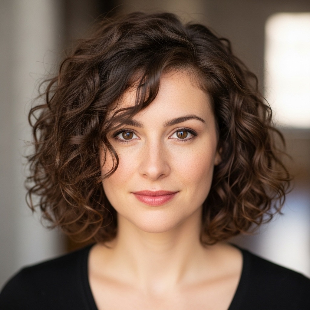 Shoulder Length Curly Hair with Side Part