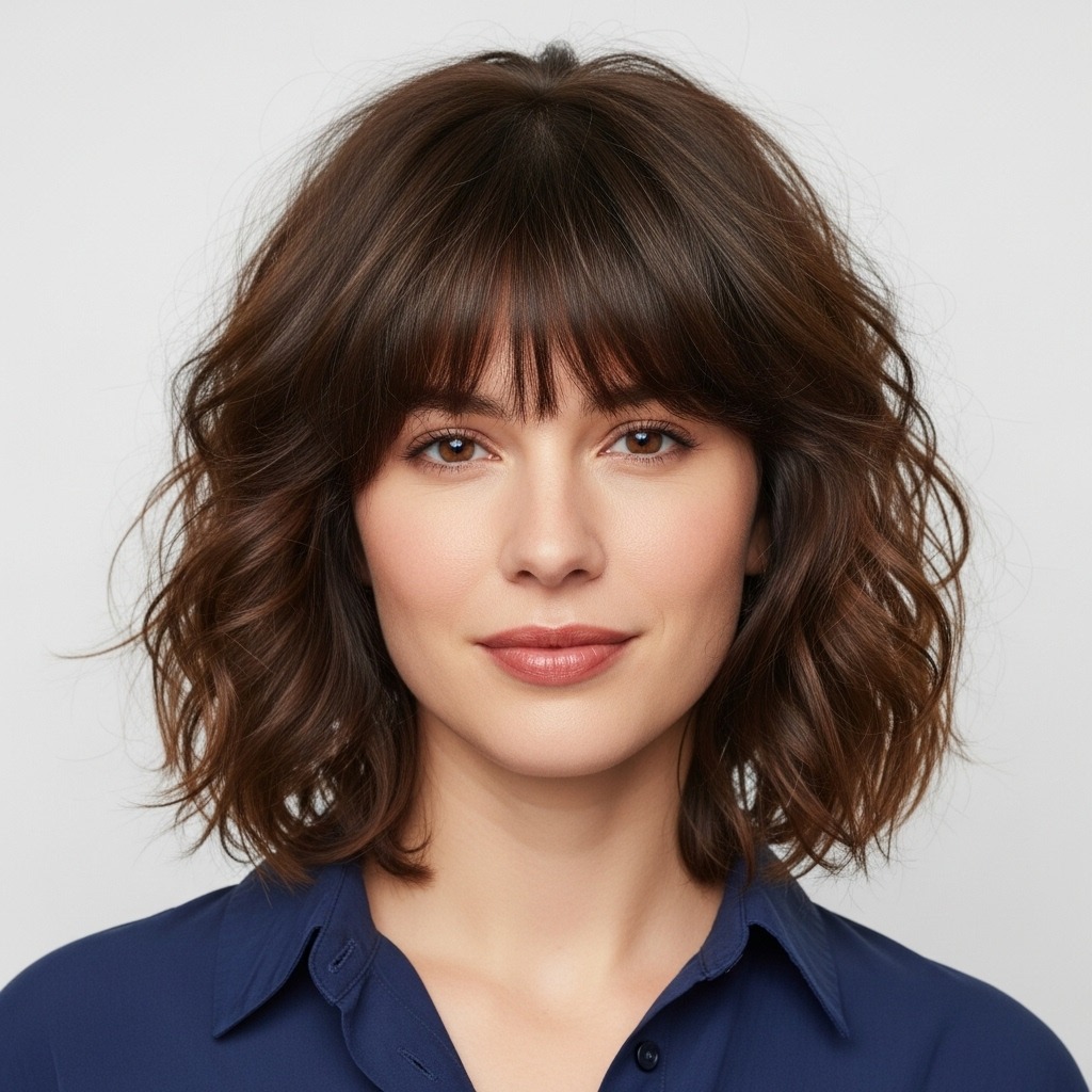 Curly Hair with Curtain Bangs