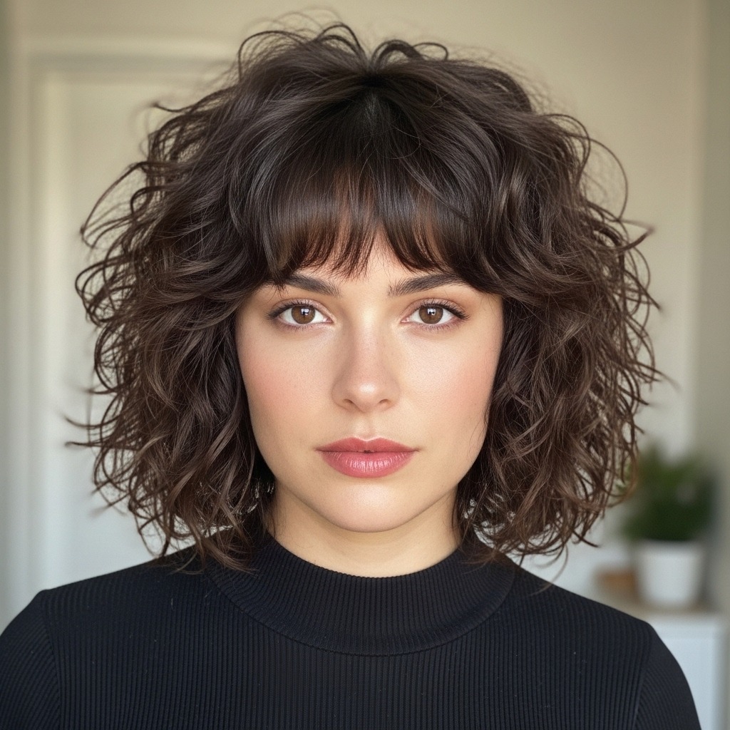 Shoulder Length Curly Hair with Layers and Bangs